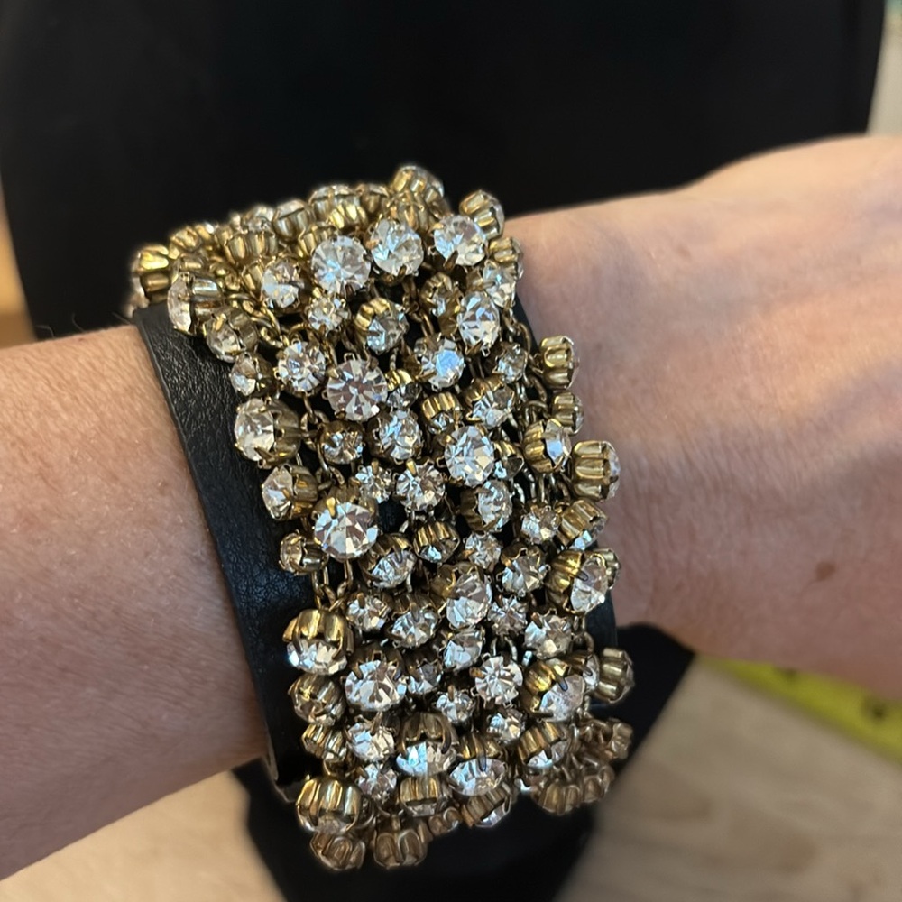 Gold and Crystal faux leather  Bracelet